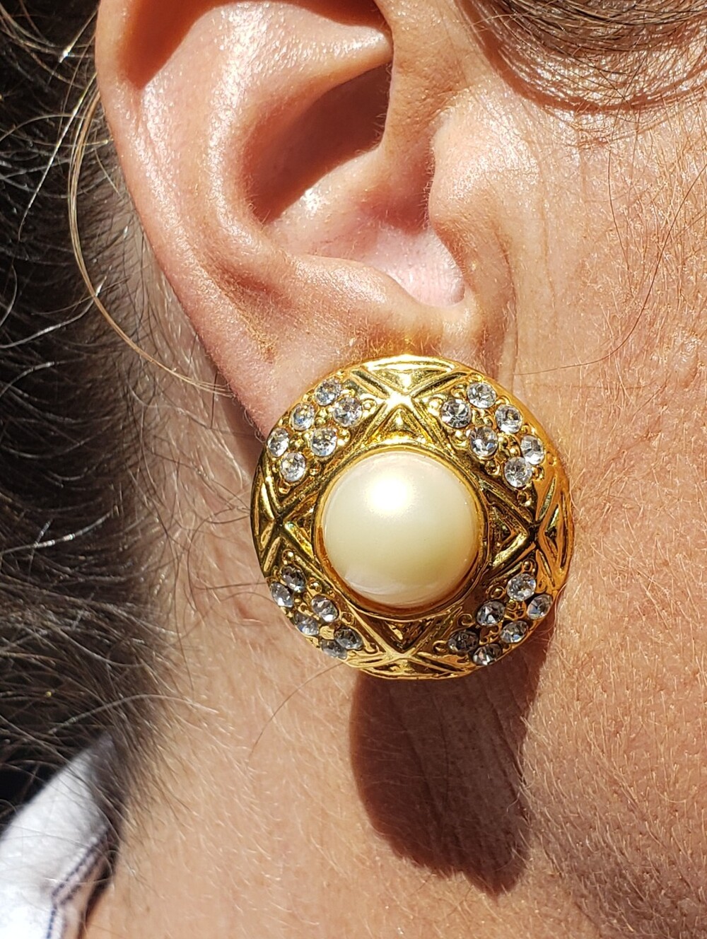 VINTAGE RHINESTONE DRESSY EARRINGS CLIP-ONS 2 PAIR
